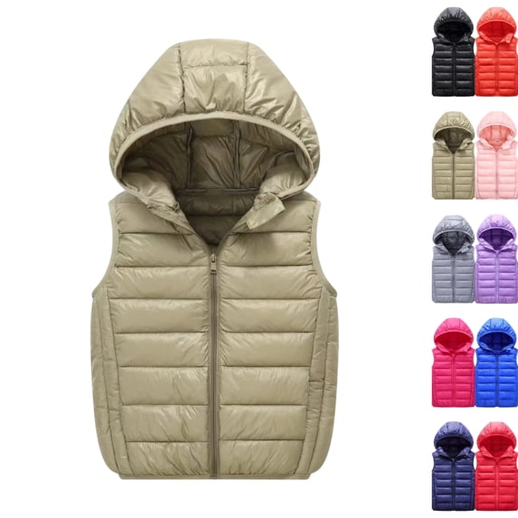 Boys Girls Hooded Puffer Vest,Kids Winter Down Vest, Sleeveless Zipper Jackets Outerwear, Lightweight Warm for Daily Wear,Green,110