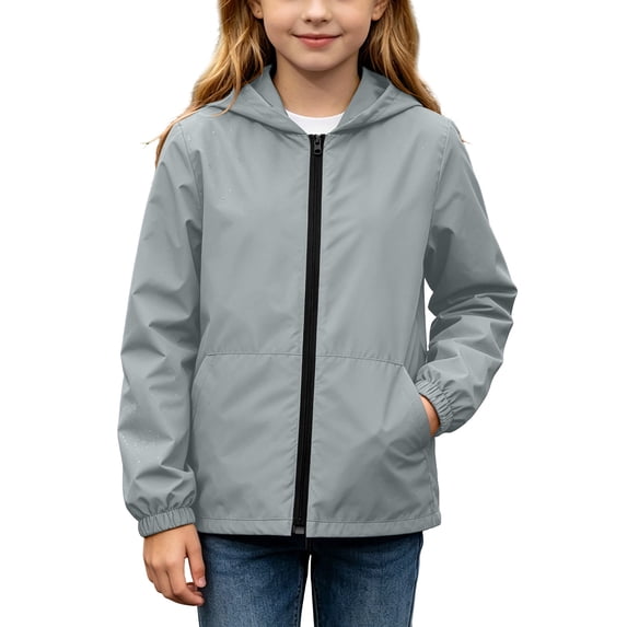 Boys Girls Hooded Rain Jacket Waterproof Windbreaker Outdoor Active Drawstring Coat Outerwear