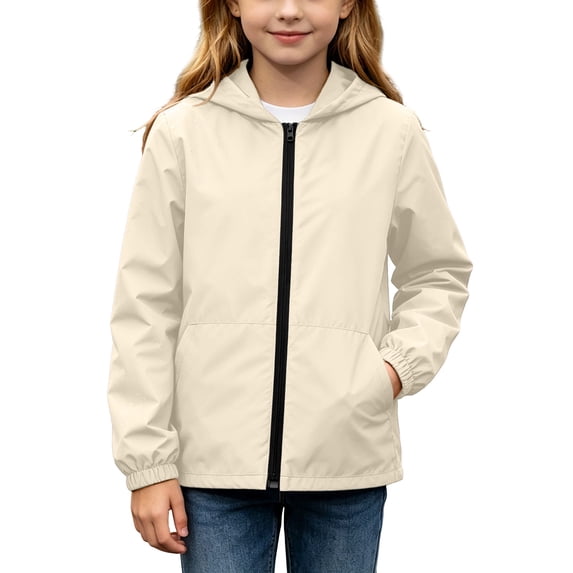 Boys Girls Hooded Rain Jacket Waterproof Windbreaker Outdoor Active Drawstring Coat Outerwear