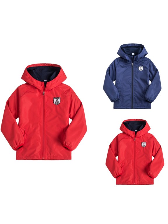 Boys Girls Hooded Windbreaker Jackets With School Badge Patch Zip Up Long Sleeve Outdoor Coat 8-9 Years Jacket for Little Kids