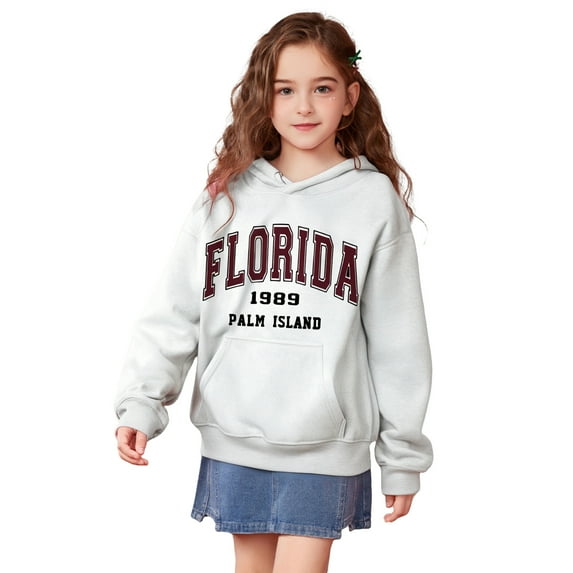 Boys Girls Hoodie Kids Florida Letter Print Hoodie Long Sleeve Lightweight Pullover Tops Loose Sweatshirt Winter Clothes Baby Girls Clothes 4-5 Years Kids Clothes