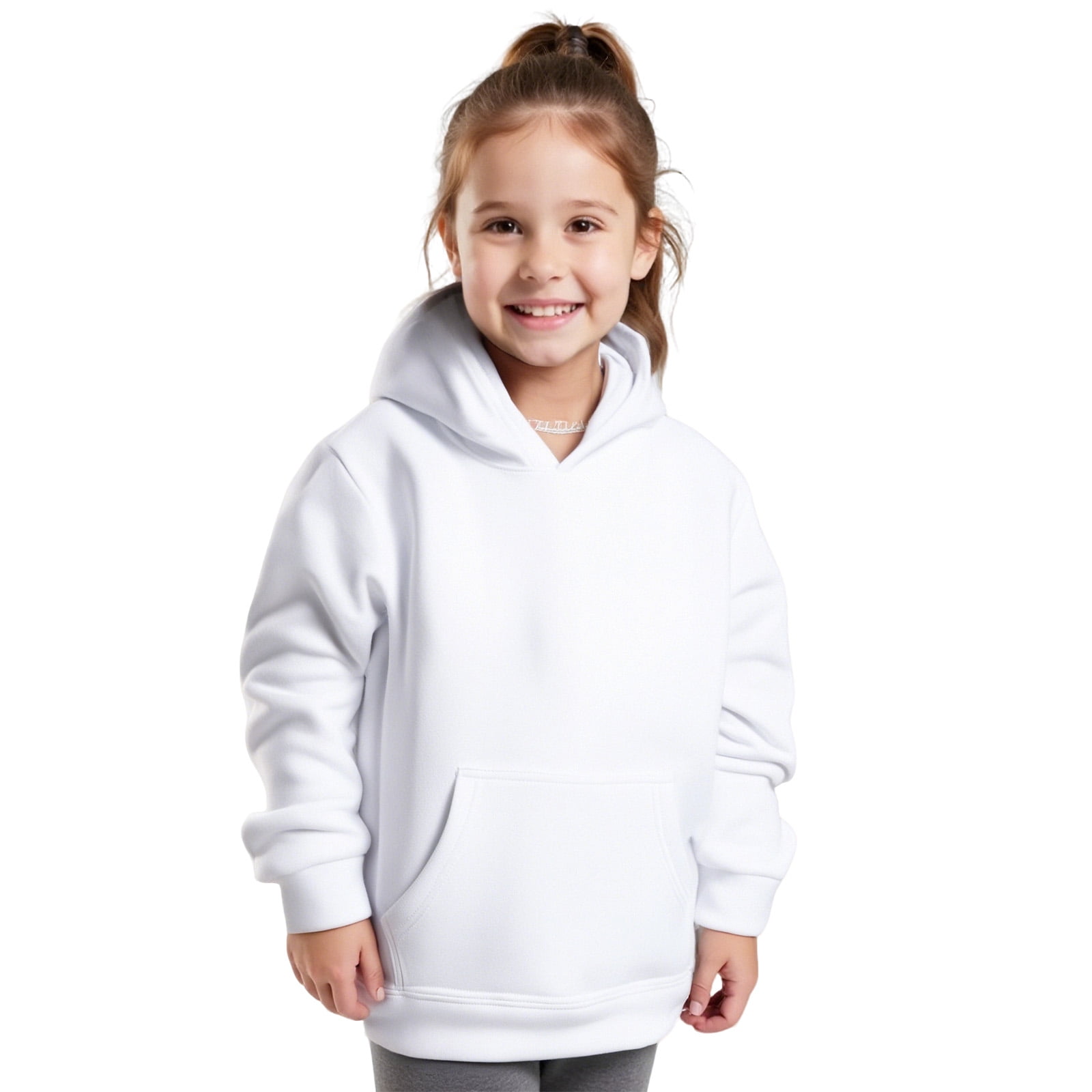 Boys Girls Hoodie Kids White Hooded Long Sleeve Lightweight