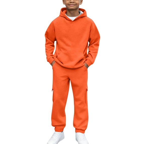 Boys Girls Hoodie and Cargo Jogger Pants Set Fleece Sweatsuit Pullover Hooded Sweatshirt & Sweatpants Active Sports Tracksuit