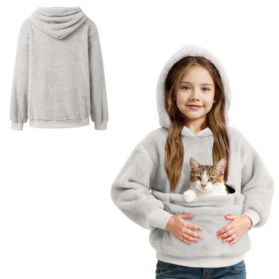 Boys Girls Hoodie with Pet Pouch Oversized Pet Sling Sweatshirt Long Sleeve Top with Pocket Fall Clothes 5-6 Years