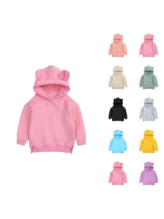 Boys Girls Hoodies Fall Winter Solid Color Long Sleeve Side Slit Hem Pullover Sweatshirt with Bear Hood 4-12 Years