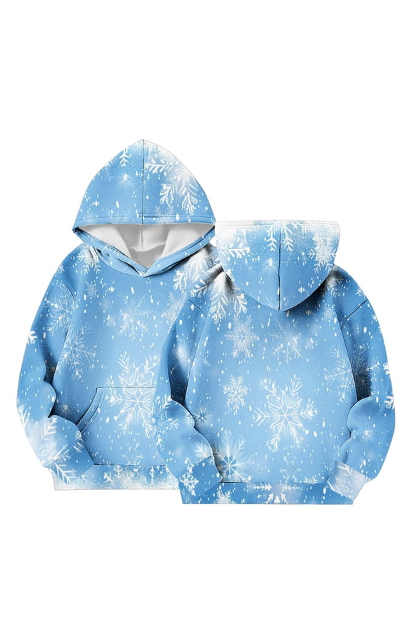 Boys Girls Hoodies Hooded Sweatshirts Children's Long Sleeved Christmas Patterned Printed Round Neck Hooded Sweatshirt Boys and Girls Of All Ages Blue 5 Years