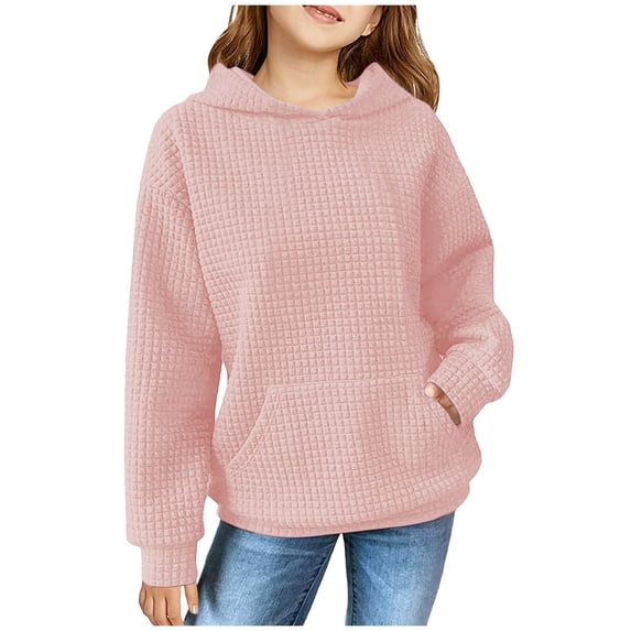 Boys Girls Hoodies for Child Cute Hoodies Trendy Preppy Waffle Hooded Sweatshirts Oversized Long Sleeve Tops with Pocket 130