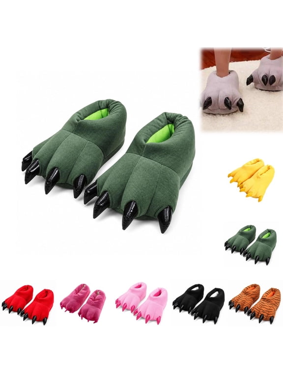 Boys Girls Household Warm Monster Paw Slippers Fluffy Plush Slip On Design Anti Slip Rubber Sole Indoor Halloween Party Footwear