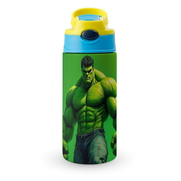 Boys/Girls Insulated Water Bottle Green Hulk Stainless Steel Cup with Covered Pop-Up Straw for Kids