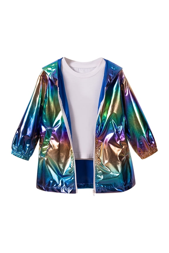 Boys and Girls Iridescent Sun Protection Jacket, Full Zip Long Sleeve Lightweight Hoodie for Spring and Autumn, Thin UV Protective Outerwear for Outdoor Activities, School, and Casual Layering - Blue