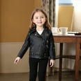 thumbnail image 1 of Boys Girls Jacket PU Leather Zipper Stylish Motorcycle Biker Jackets Cold Weather Long Sleeve Windproof Warm Winter Indoor Outdoor Rain Outside Jacket Black 7-8 Years, 1 of 7