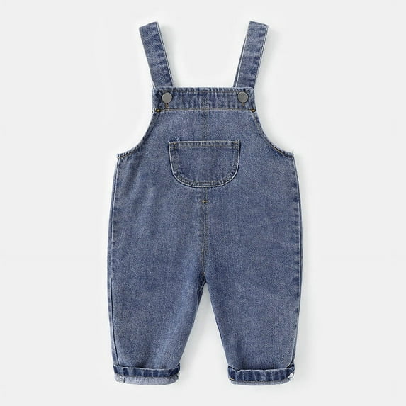 Boys Girls Jeans Infant Bib Denim Overalls Button Strap Sleeveless Casual Jean Jumpsuit Fall Spring Baby Girl Clothes, Blue, 6-12 Months
