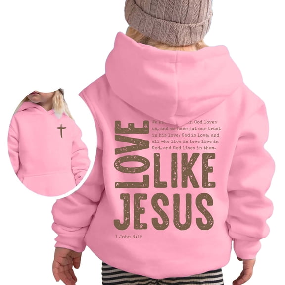 Boys Girls Jesus Loves You Christian Hoodies Letter Casual Hooded Sweatshirts