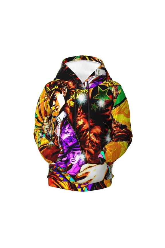 Boys Girls JoJo Bizarre Adventure Pullover Hoodies 3D Print Novelty Colorful Kids Hoodie Sweatshirts with Pocket