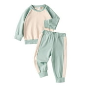 Boys Girls Kds Set Patchwork Printed Long Sleeve Sweatshirt Tracksuit Tops Pants 2PCS Outfits Clothes Set Holiday Weekend Wear For Child