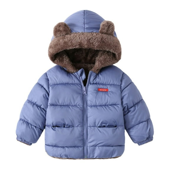Boys Girls Kid Winter Thick Jacket Warm Zipper Hooded Windproof Coat Cute Bear Ear Fleece Cotton Outwear,2-7T