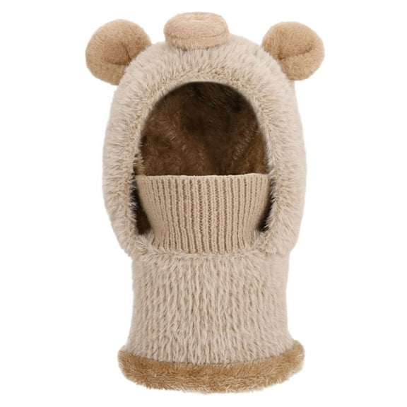 Boys Girls Kids' 3-in-1 Winter Hat Cute Cartoon Fleece Fuzzy Knit Beanie with Face Cover & Scarf, Cold Weather & Outdoor Activities 4-14Y