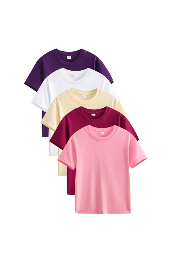 Boys Girls Kids' Cotton T-Shirts 5-Pack ,Short Sleeve Summer Casual Tees Crew Neck Solid Basic Tops in Assorted Colors