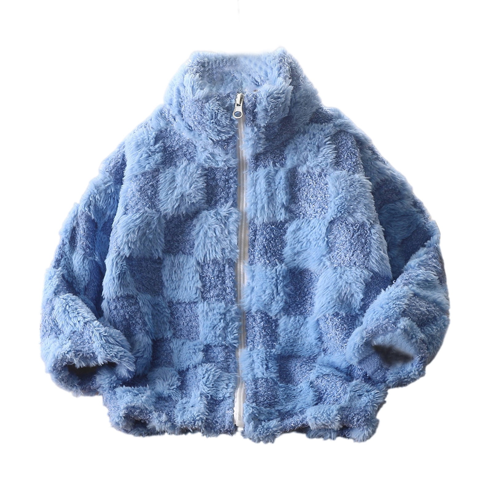 Boys Girls Kids Fleece Jackets Checkerboard Button Winter Warm Sherpa ...