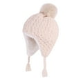 thumbnail image 1 of Boys Girls Kids' Fleece-Lined Beanie Winter Warm Earflap Hat with Pom-Pom and Drawstring, Color Block Thicken Knit Cap, 1 of 5