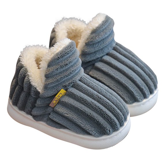Boys Girls Kids Fuzzy Slippers 0-14Y - Winter Closed-Heel Anti-Slip Warm Fleece Slippers Parent-Child Home Footwear