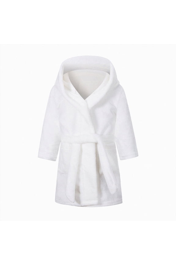 Boys Girls Kids Hooded Bathrobe,Soft Flannel Loungewear Robe with Adjustable Tie,Cartoon Print,for Toddlers to Kids 2-12 Years Toddler Pajamas Gibobby,White,Size 11-12T