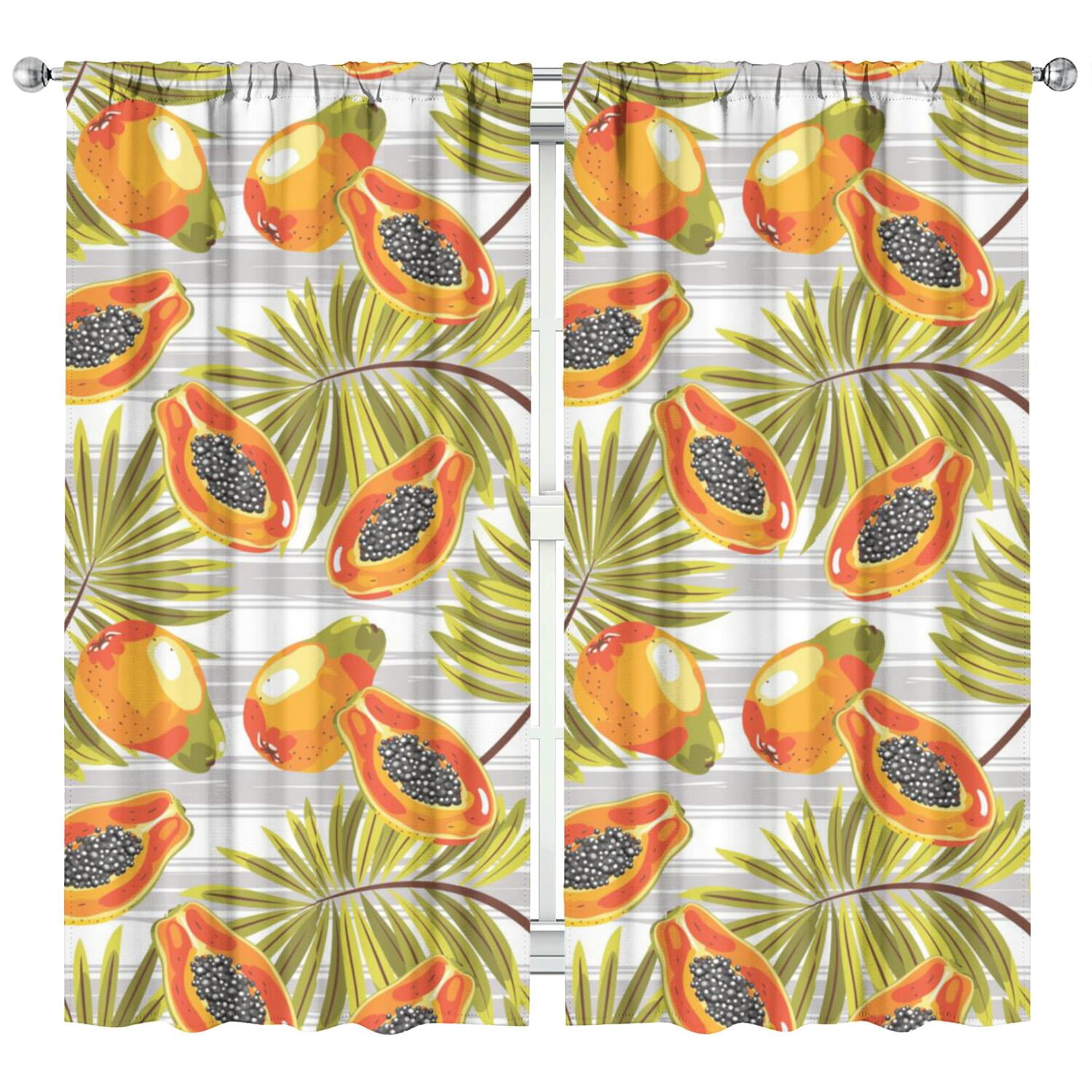 Boys Girls Kids Nursery Curtains Papaya with Tropical Leaves Print ...