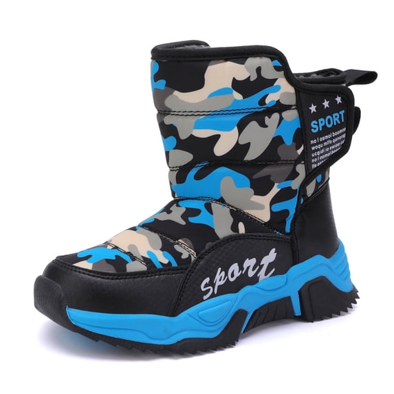 Boys Girls Kids Snow Boots Waterproof Mid Calf Velcro Non-Slip Outdoor Winter Shoes for Children