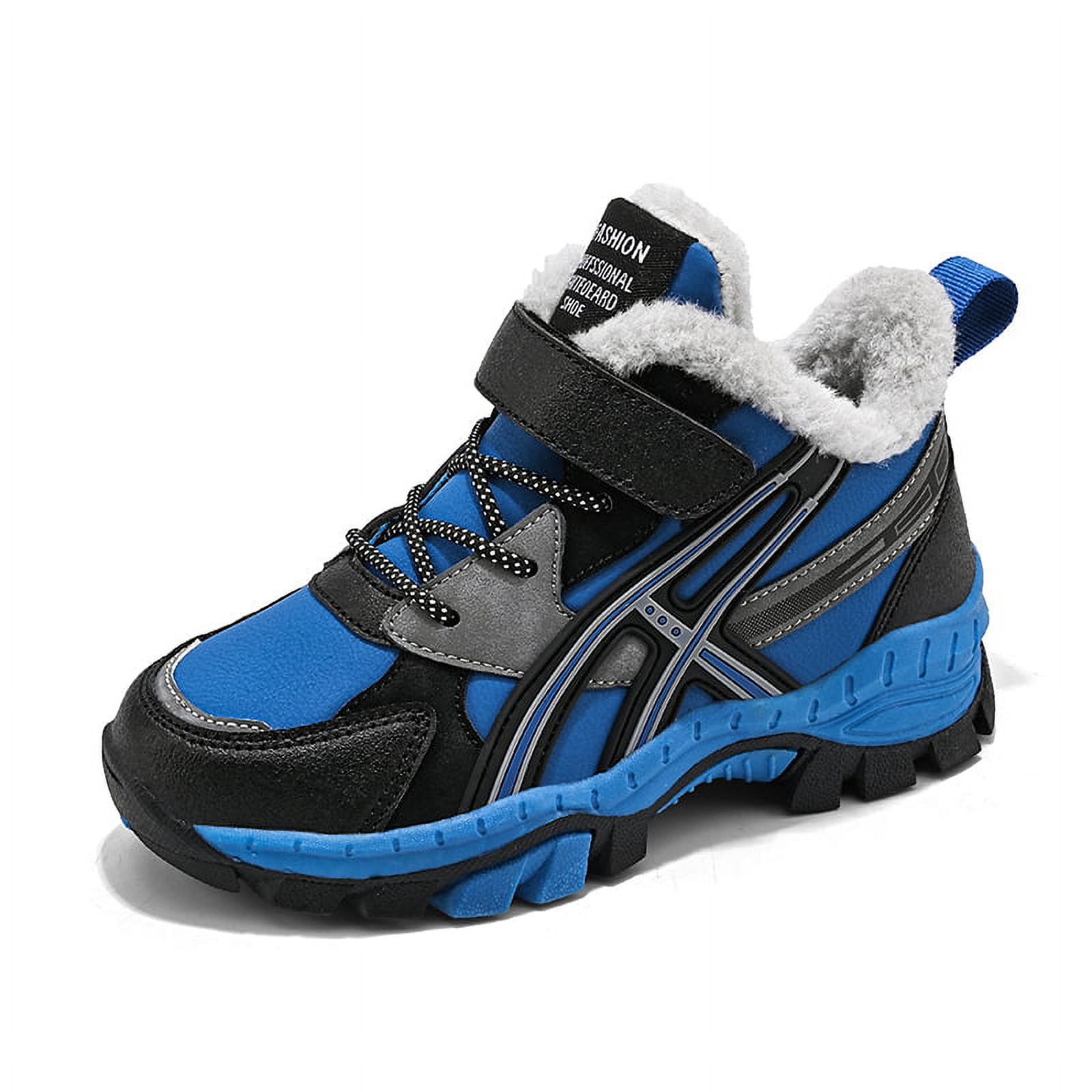 Boys Girls Kids Winter Warm Hiking Boots Velcro Plush Lining Sneaker