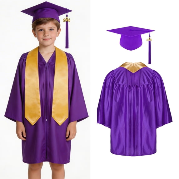 Boys Girls Kindergarten Graduation Cap and Gown with 2026 Tassel Purple Cap and Gown Graduation Kids Ceremony Party Gift 3-4 Years