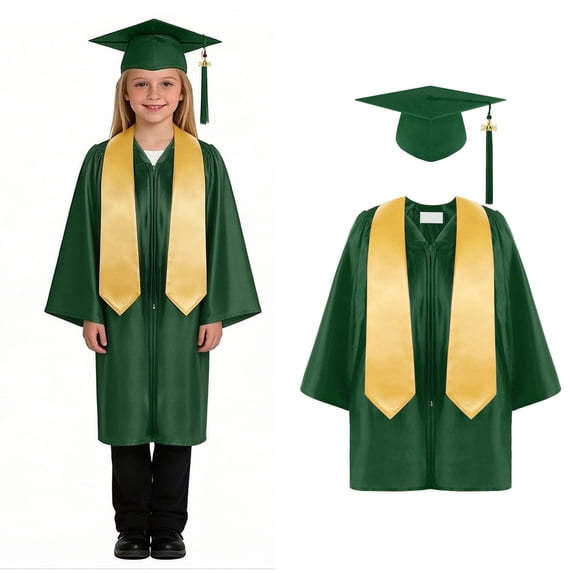 Boys Girls Kindergarten Graduation Cap and Gown with 2026 Tassel and Gold Stole Green Cap and Gown for Kindergarten Graduation Dress Outfit