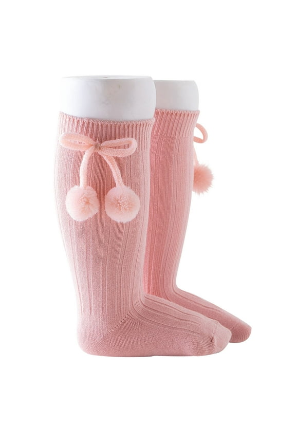 Boys Girls Knee-High Socks 0-3Y - Fall Winter Knitted Cotton Socks with Bows, for Daily Wear & Indoor Crawling