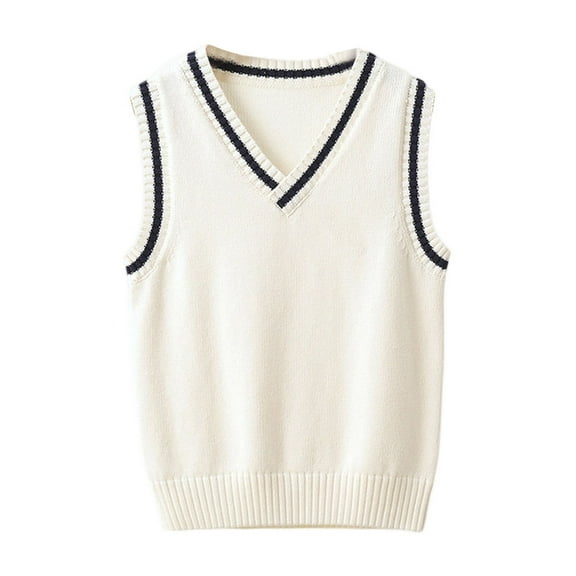 Boys Girls Knit Sweater Vest V-Neck Sleeveless Crop Top Pullover Waistcoat Uniform School Cardigan White 110