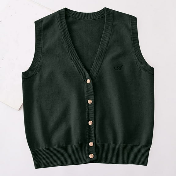 Boys Girls Knit Vest Cotton Kids V Neck Sweater Tank Top School Uniform Sleevelss Jumper Girls Boys Knitwear Pullover Sweater Vest Army Green 13-14 Years
