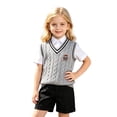 thumbnail image 1 of Boys Girls Knit Vests,Kids Preppy Casual Cable Knit Sleeveless V-Neck Cartoon Embroidered Knit Vest Tops, 1 of 4
