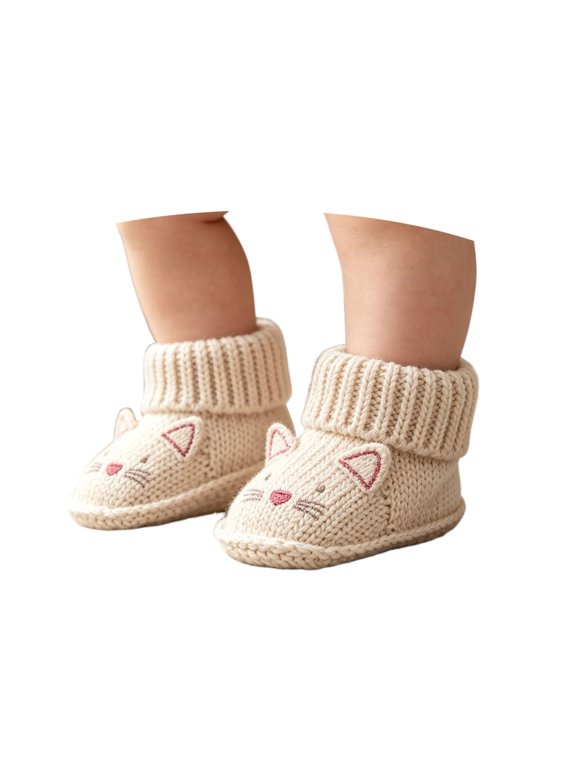 Boys Girls Knitted Booties Soft Cute First Walking Socks Shoes Winter Comfortable Warm Indoor Shoes(Beige,0-3 Months)
