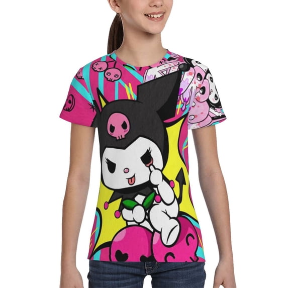 Boys Girls Kuromi And My Melody Shirt Graphic T-Shirt Crewneck Short Sleeve 3d Colorful Tops Tees