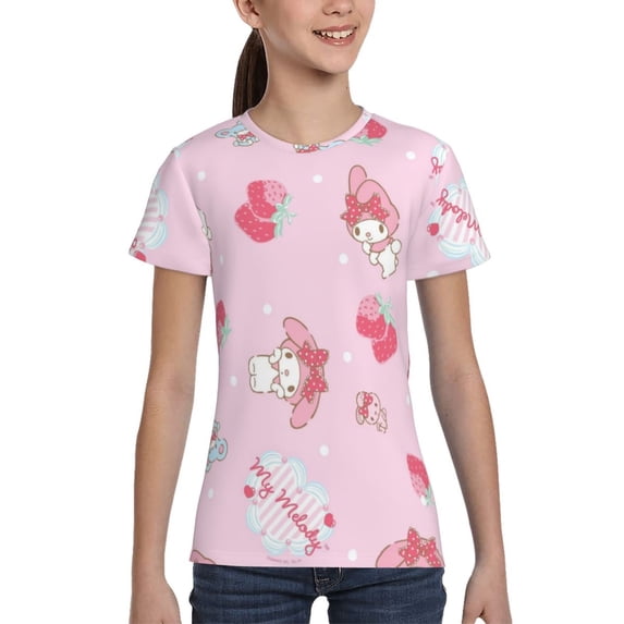 Boys Girls Kuromi And My Melody Shirt Graphic T-Shirt Crewneck Short Sleeve 3d Colorful Tops Tees