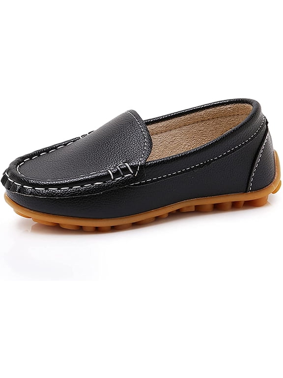 Boys Girls Leather Loafers Slip-On Oxford Flats Boat Dress Schooling Daily Walking Shoes(Toddler/Little Kids)