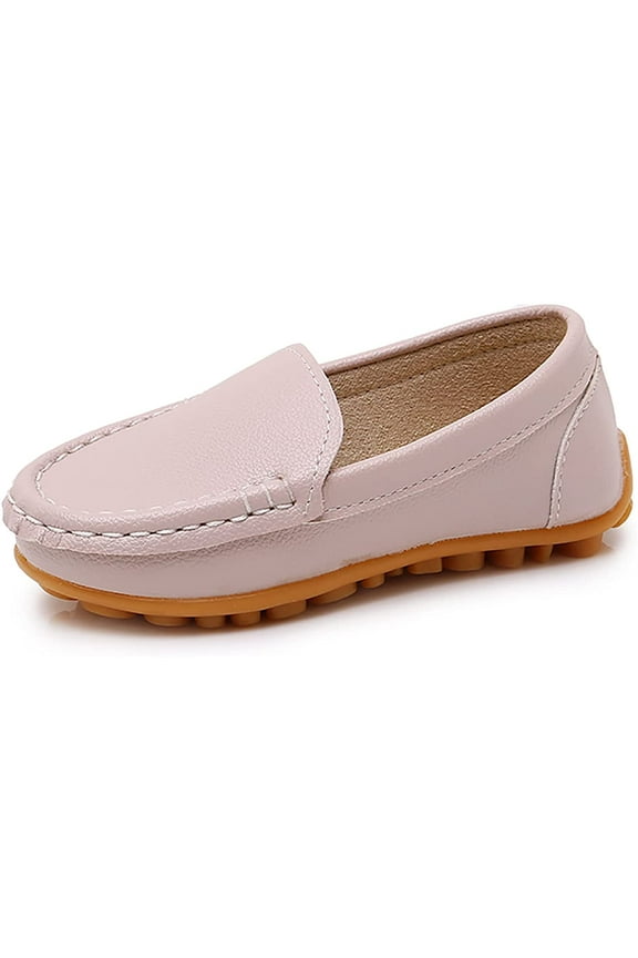 Boys Girls Leather Loafers Slip-On Oxford Flats Boat Dress Schooling Daily Walking Shoes(Toddler/Little Kids)