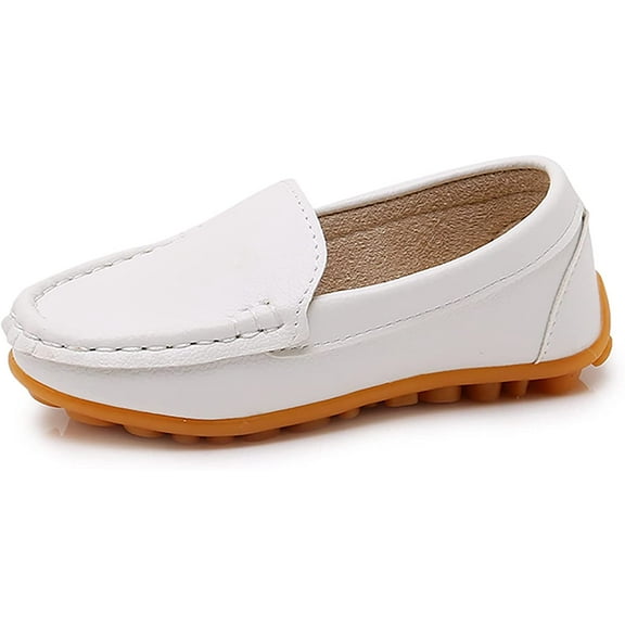 Boys Girls Leather Loafers Slip-On Oxford Flats Boat Dress Schooling Daily Walking Shoes(Toddler/Little Kids)