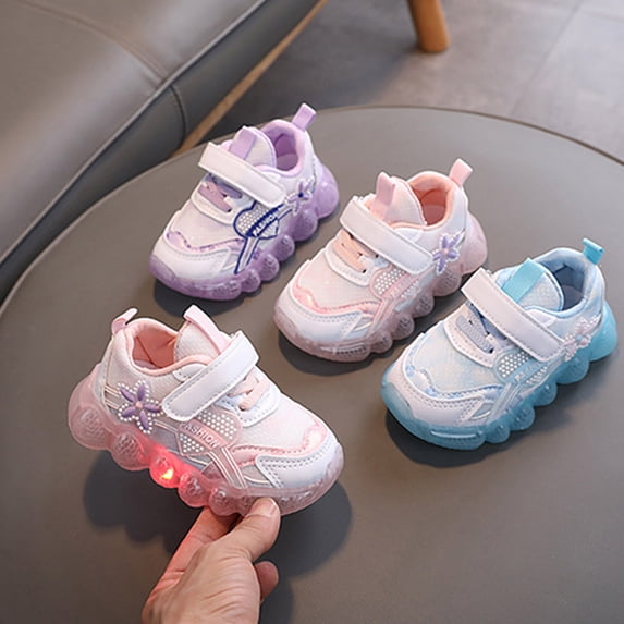 Boys Girls Light Up Sneakers Breathable Mesh Hook & Loop Flashing Sport Shoes for Little Kid