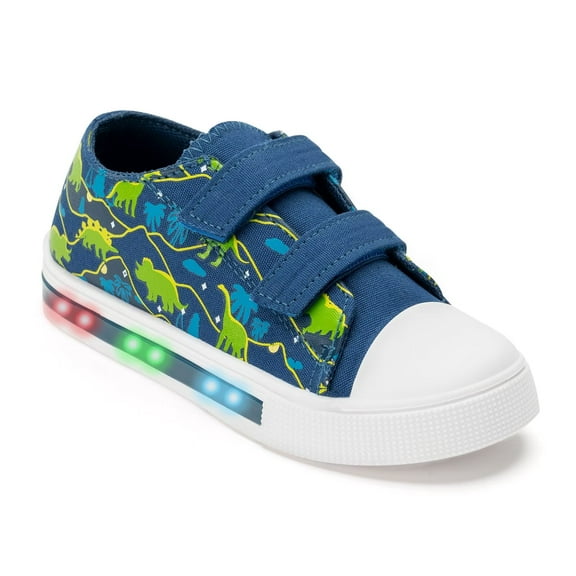 FUNCOO PLUS Toddler Kids Light Up Sneakers Boys Canvas Shoes, Coconut Tree & Dinosaur, Size 3