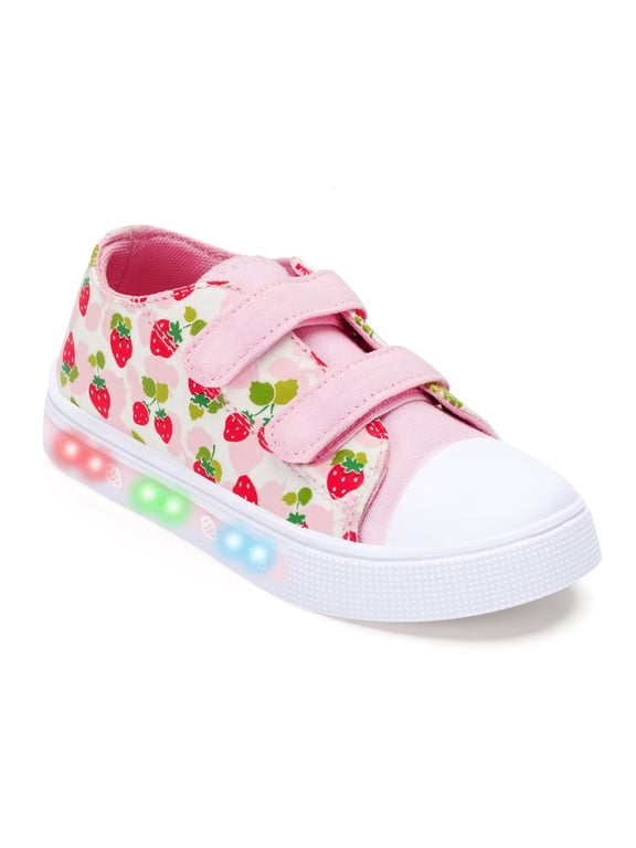 Kids Light Up Sneakers Toddler Girls Canvas Shoes, Little Pink Strawberry, Size 5