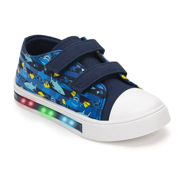 FUNCOO PLUS Kids Light Up Sneakers Toddler Boys Canvas Shoes, Ocean Shark, Size 5