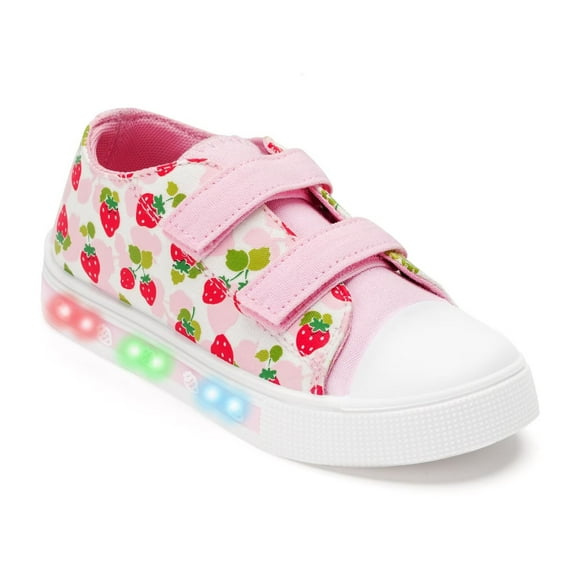 FUNCOO PLUS Kids Light Up Sneakers Toddler Girls Canvas Shoes, Little Pink Strawberry, Size 8