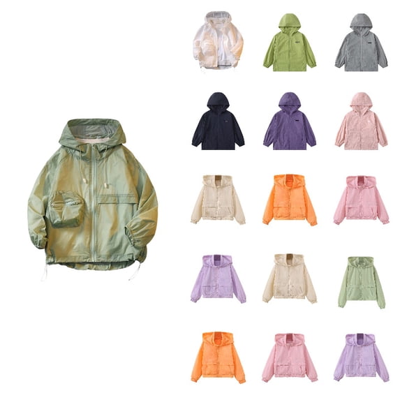 Boys Girls Lightweight Windbreaker Green Jacket Breathable Zip Up Hooded Outerwear for Outdoor Sports School Travel Hiking 11-12 Years