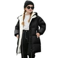 thumbnail image 1 of Boys Girls Long Heavyweight Hooded Puffer Jacket Packable Autumn and Winter Long Down Coats Black 140, 1 of 6