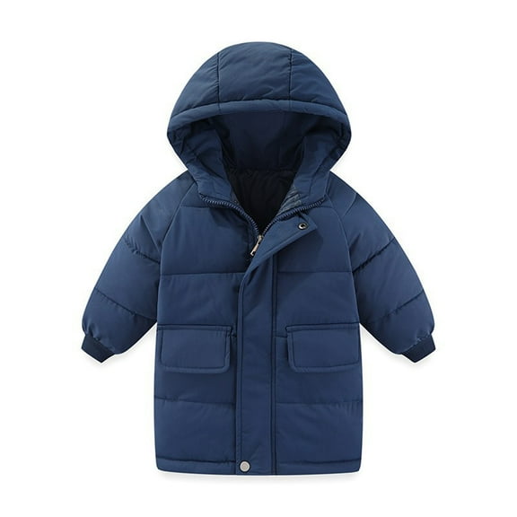 Boys Girls Long Lightweight Hooded Puffer Jacket Packable Autumn and Winter Long Down Coats Blue 110