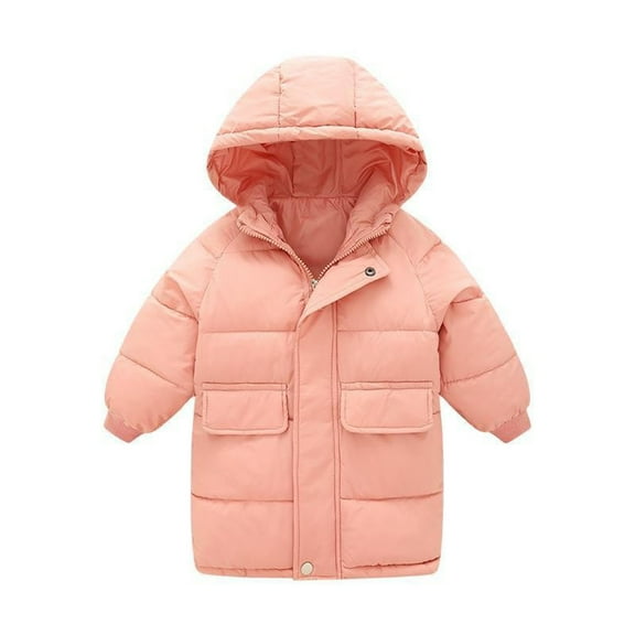 Boys Girls Long Lightweight Hooded Puffer Jacket Packable Autumn and Winter Long Down Coats Light pink 100